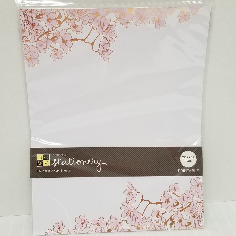 Cherry Blossom Stationery-24 Sheets 8 1/2x11 Writing Paper-Copper Foil-Printable